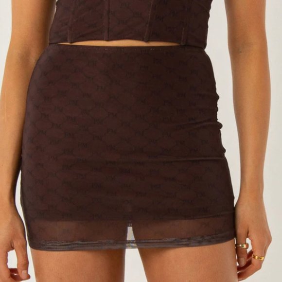 PepperMayo Abbie Print Mini Skirt - Chocolate Monogram - Picture 1 of 2